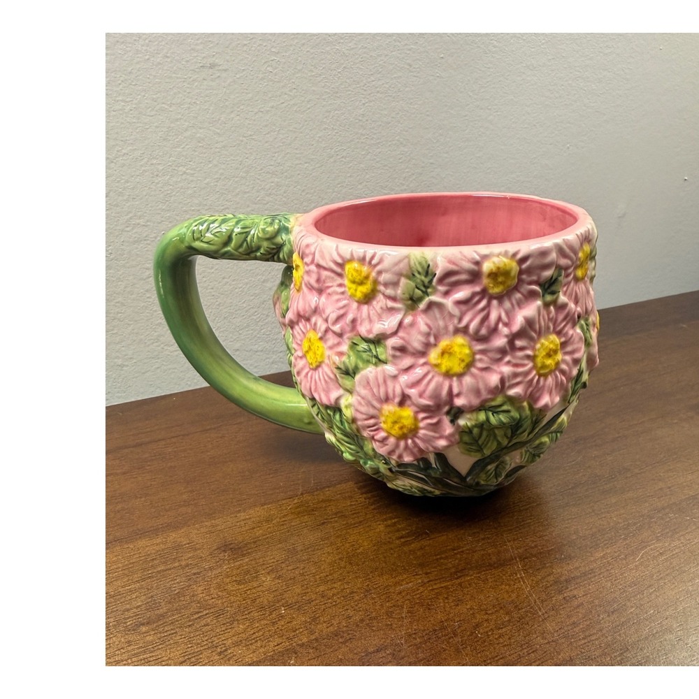 18 Carrots by Laura Kelly Pink Daisy Floral Ceramic Mug 3D Embossed Cottagecore